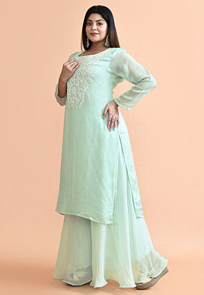 Hand Embroidered Organza Pakistani Suit in Sea Green