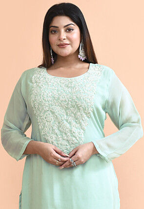 Hand Embroidered Organza Pakistani Suit in Sea Green