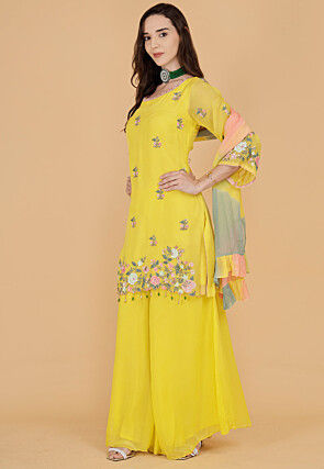 Hand Embroidered Organza Pakistani Suit in Yellow