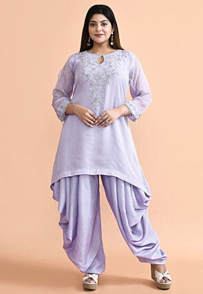 Hand Embroidered Organza Punjabi Suit in Purple