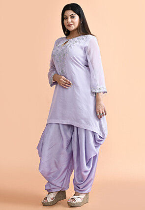 Hand Embroidered Organza Punjabi Suit in Purple