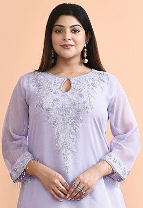 Hand Embroidered Organza Punjabi Suit in Purple