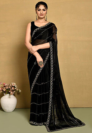 Hand Embroidered Organza Saree in Black