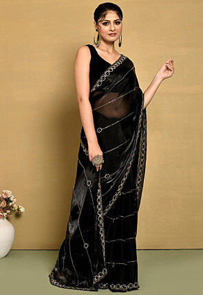 Hand Embroidered Organza Saree in Black