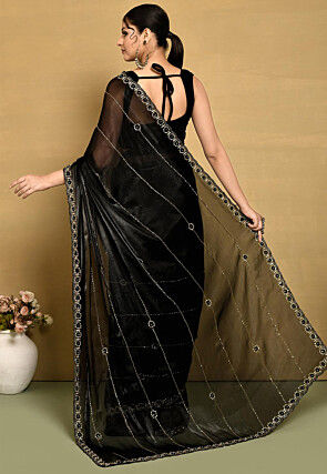 Hand Embroidered Organza Saree in Black