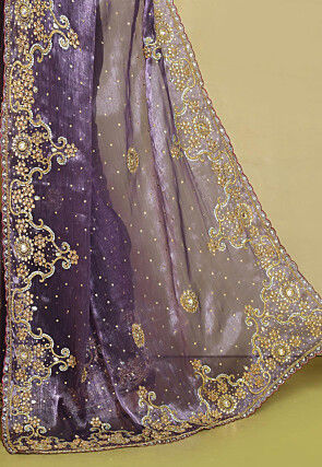 Hand Embroidered Organza Saree in Dark Violet