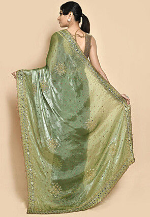 Hand Embroidered Organza Saree in Dusty Green