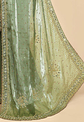 Hand Embroidered Organza Saree in Dusty Green