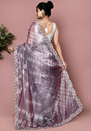 Hand Embroidered Organza Saree in Dusty Purple