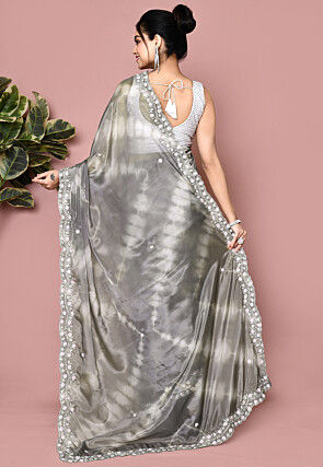 Hand Embroidered Organza Saree in Grey