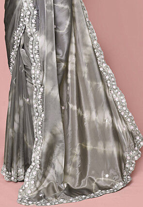 Hand Embroidered Organza Saree in Grey