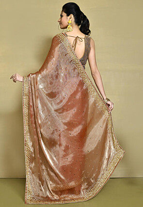 Hand Embroidered Organza Saree in Peach