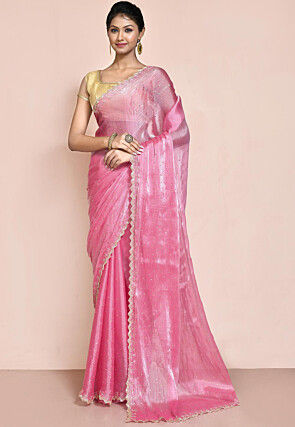 Hand Embroidered Organza Saree in Pink