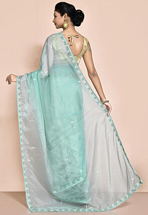 Hand Embroidered Organza Saree in Sea Green