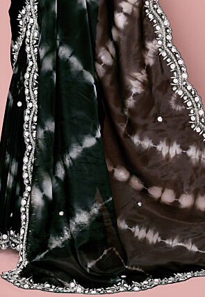 Hand Embroidered Organza Scalloped Saree in Black