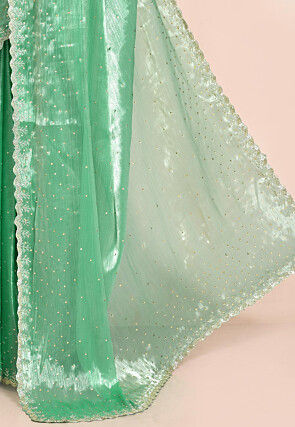 Hand Embroidered Organza Scalloped Saree in Green