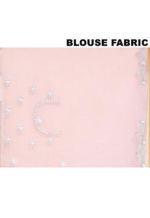 Hand Embroidered Organza Scalloped Saree in Pink