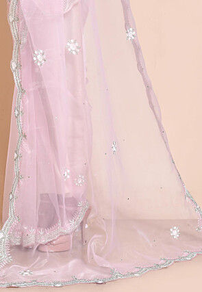 Hand Embroidered Organza Scalloped Saree in Pink