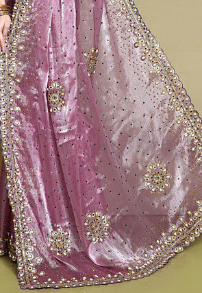 Hand Embroidered Organza Scalloped Saree in Purple