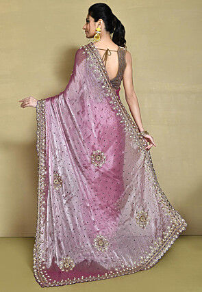 Hand Embroidered Organza Scalloped Saree in Purple