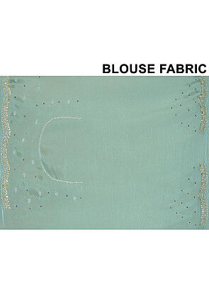 Hand Embroidered Organza Scalloped Saree in Teal Green