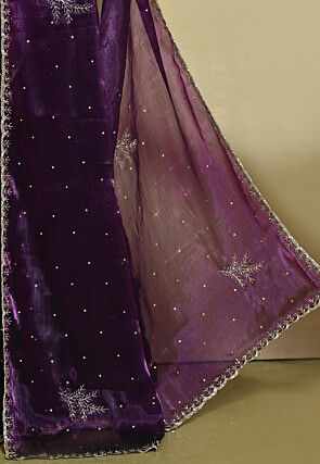 Hand Embroidered Organza Scalloped Saree in Wine
