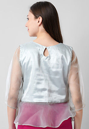 Hand Embroidered Organza Top in Grey