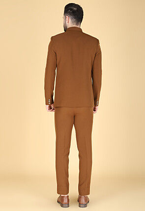Hand Embroidered Polyester Jodhpuri Suit in Brown