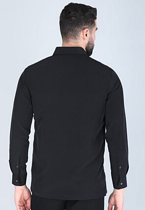 Hand Embroidered Polyester Shirt in Black