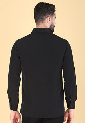 Hand Embroidered Polyester Shirt in Black