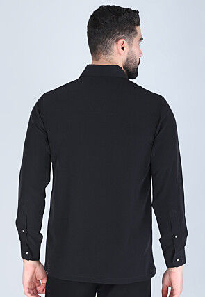 Hand Embroidered Polyester Shirt in Black