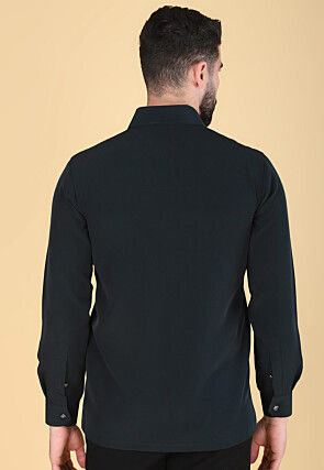 Hand Embroidered Polyester Shirt in Dark Green