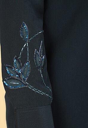 Hand Embroidered Polyester Shirt in Dark Green