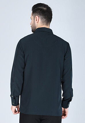 Hand Embroidered Polyester Shirt in Dark Green