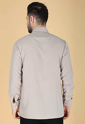 Hand Embroidered Polyester Shirt in Light Fawn