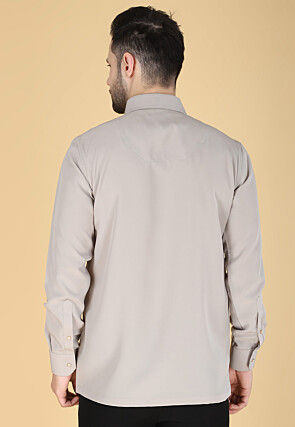 Hand Embroidered Polyester Shirt in Light Grey
