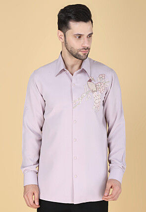 Hand Embroidered Polyester Shirt in Light Purple