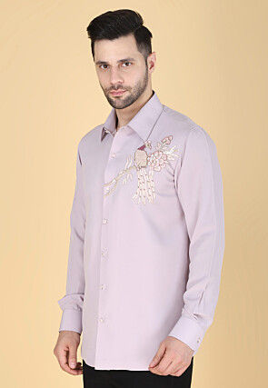 Hand Embroidered Polyester Shirt in Light Purple