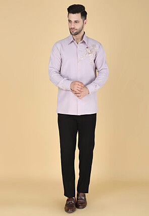 Hand Embroidered Polyester Shirt in Light Purple