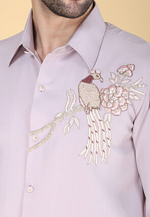 Hand Embroidered Polyester Shirt in Light Purple