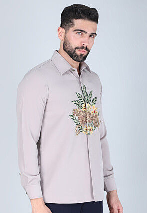 Hand Embroidered Polyester Shirt in Light Purple