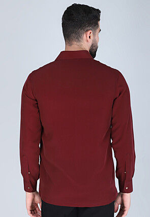 Hand Embroidered Polyester Shirt in Maroon