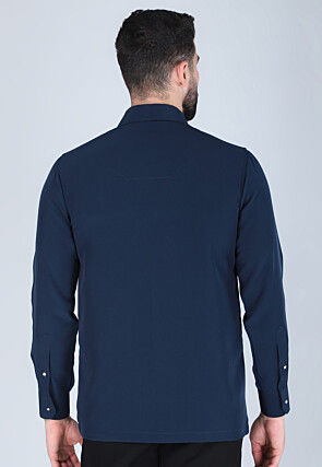 Hand Embroidered Polyester Shirt in Navy Blue