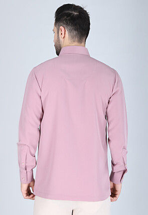 Hand Embroidered Polyester Shirt in Pink