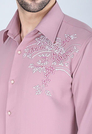 Hand Embroidered Polyester Shirt in Pink