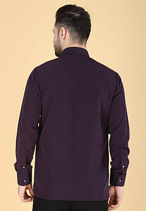 Hand Embroidered Polyester Shirt in Violet