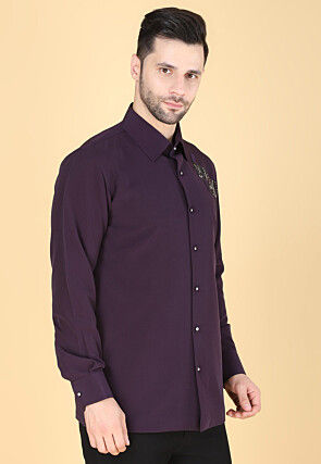 Hand Embroidered Polyester Shirt in Violet
