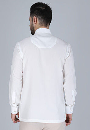 Hand Embroidered Polyester Shirt in White