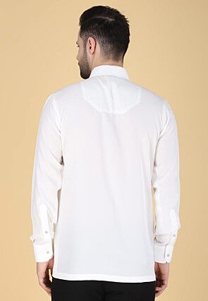 Hand Embroidered Polyester Shirt in White