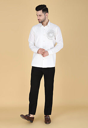 Hand Embroidered Polyester Shirt in White